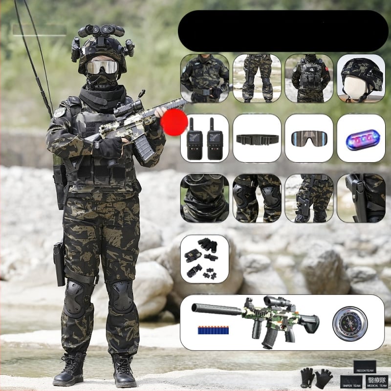 Vaikų taktinė liemenė su kamufližu, 100% medvilnė, greitai džiūsta, kvėpuojanti, atspari dėvėjimuisi, universali