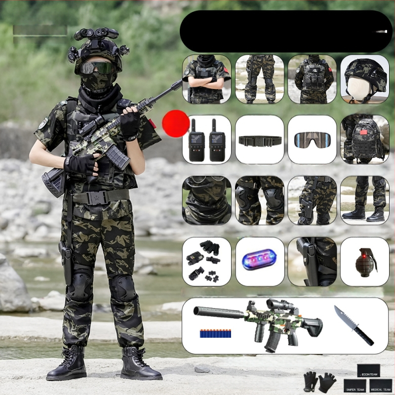 Vaikų taktinė liemenė su kamufližu, 100% medvilnė, greitai džiūsta, kvėpuojanti, atspari dėvėjimuisi, universali