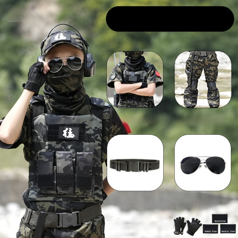 Vaikų taktinė liemenė su kamufližu, 100% medvilnė, greitai džiūsta, kvėpuojanti, atspari dėvėjimuisi, universali