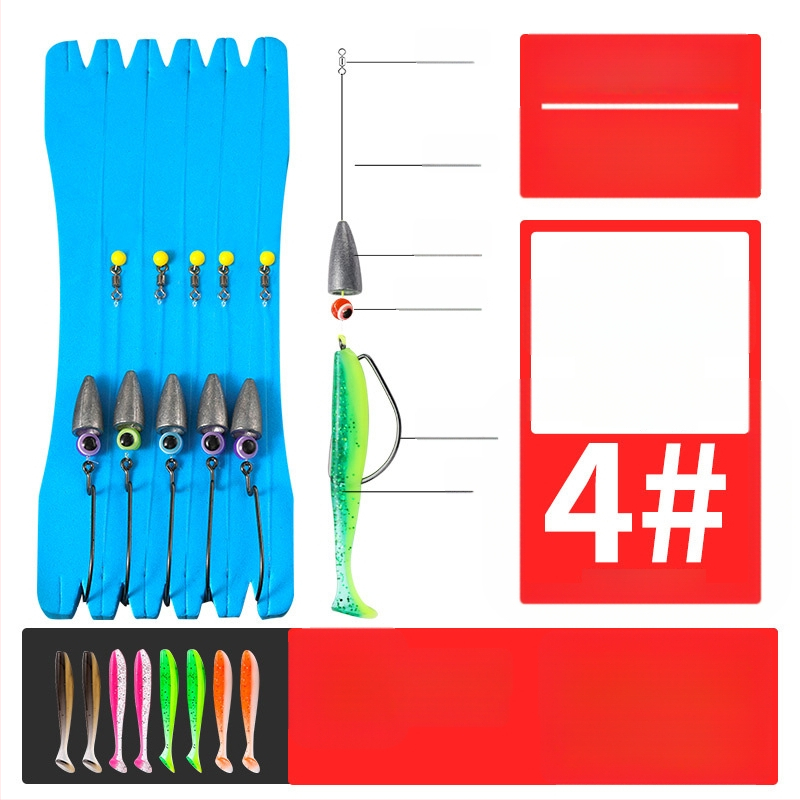 Texas rig žvejybos rinkinys su crank kabliais, švino galva, 1-asis kablis, sujungta linija ir minkštos masalų su T uodega