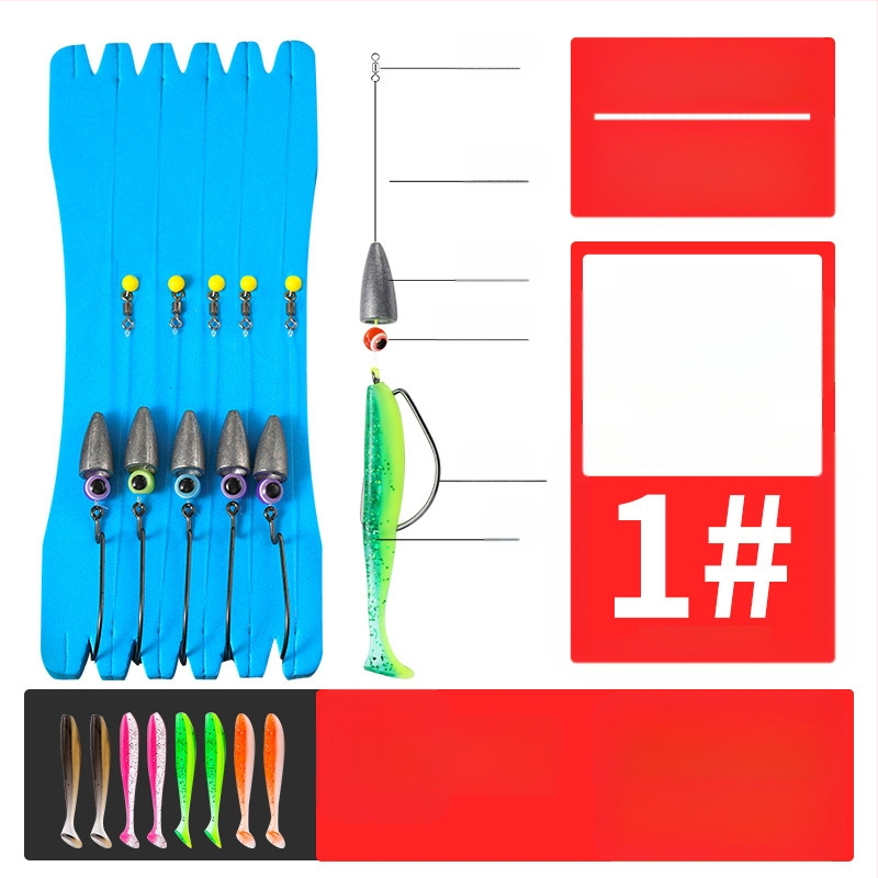 Texas rig žvejybos rinkinys su crank kabliais, švino galva, 1-asis kablis, sujungta linija ir minkštos masalų su T uodega