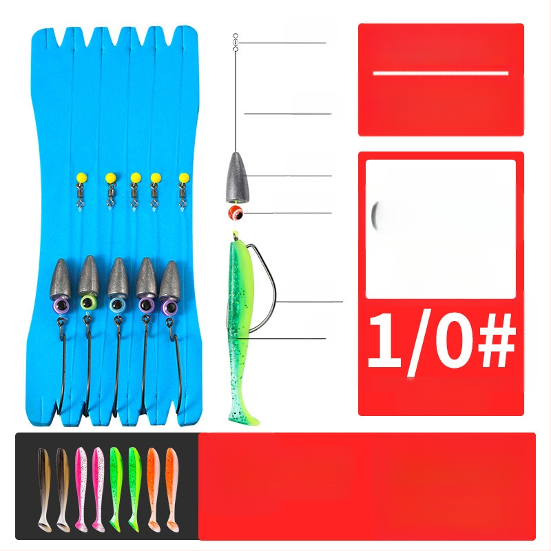 Texas rig žvejybos rinkinys su crank kabliais, švino galva, 1-asis kablis, sujungta linija ir minkštos masalų su T uodega