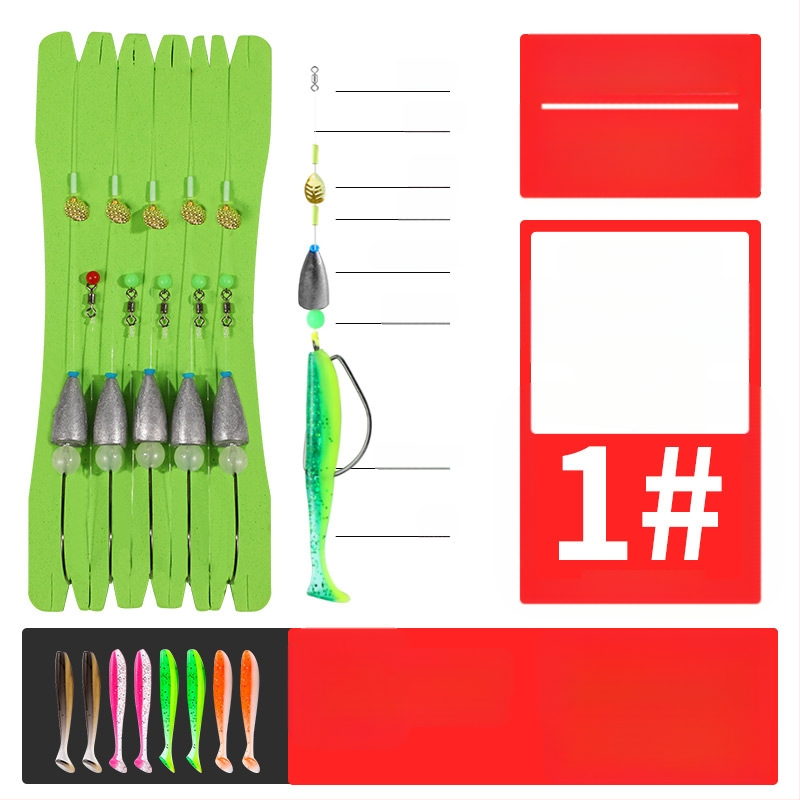 Texas rig žvejybos rinkinys su crank kabliais, švino galva, 1-asis kablis, sujungta linija ir minkštos masalų su T uodega