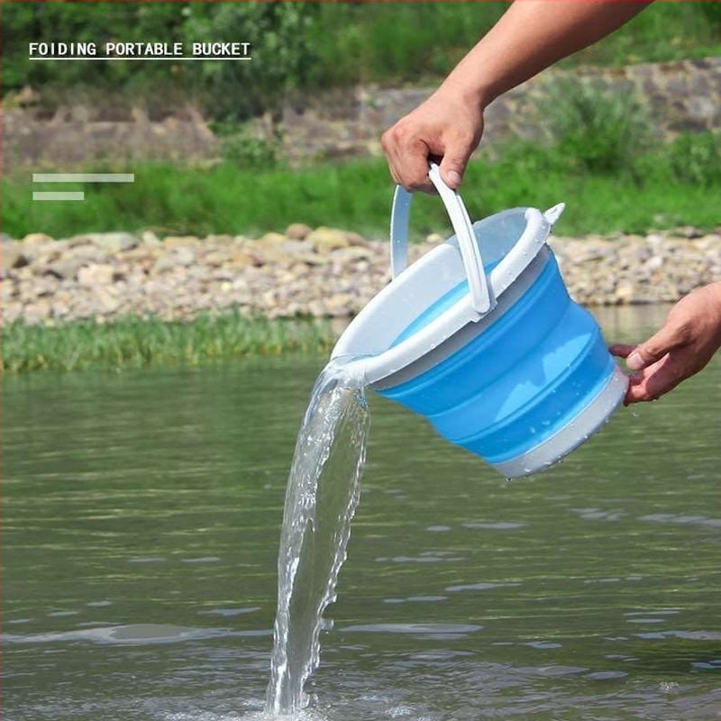 Silikoonist kalastusämber — paksenenud, kaasaskantav, vee kogumiseks ja kätepesuks.