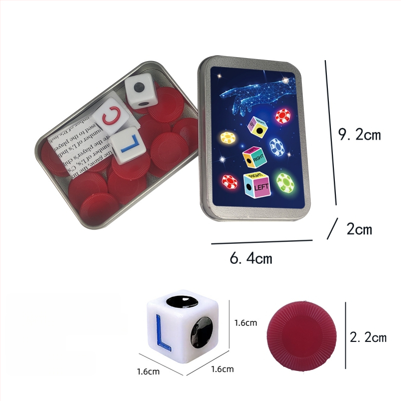 Left Center Right LRC Dice Set – acrilic, colțuri rotunjite, cutie personalizabilă, pentru jocuri de cărți și jocuri de societate