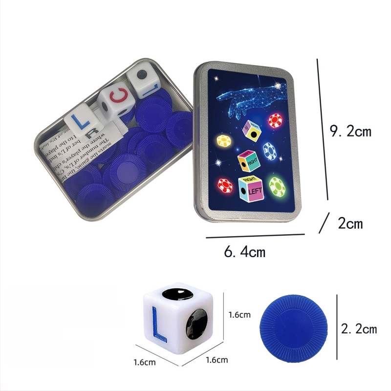 Left Center Right LRC Dice Set – acrilic, colțuri rotunjite, cutie personalizabilă, pentru jocuri de cărți și jocuri de societate