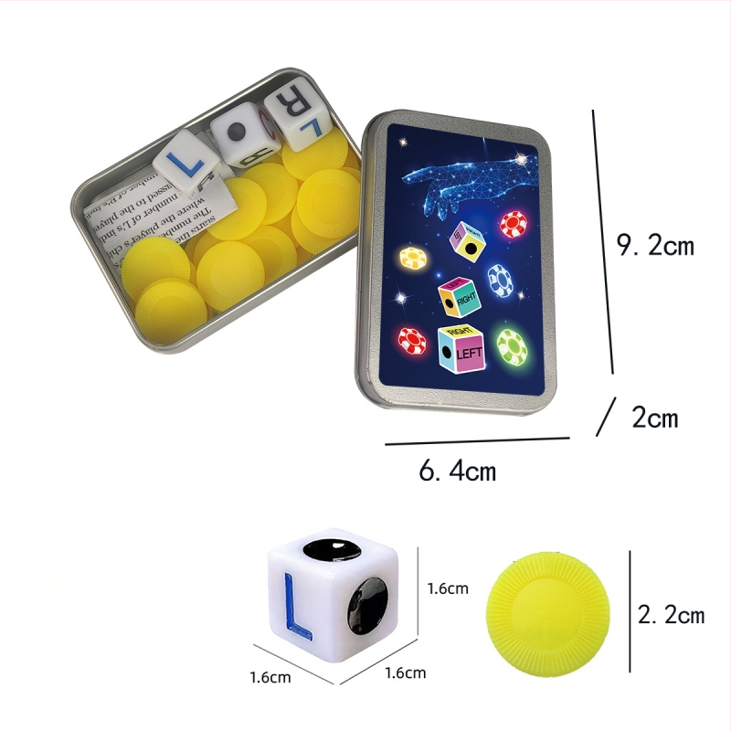 Left Center Right LRC Dice Set – acrilic, colțuri rotunjite, cutie personalizabilă, pentru jocuri de cărți și jocuri de societate