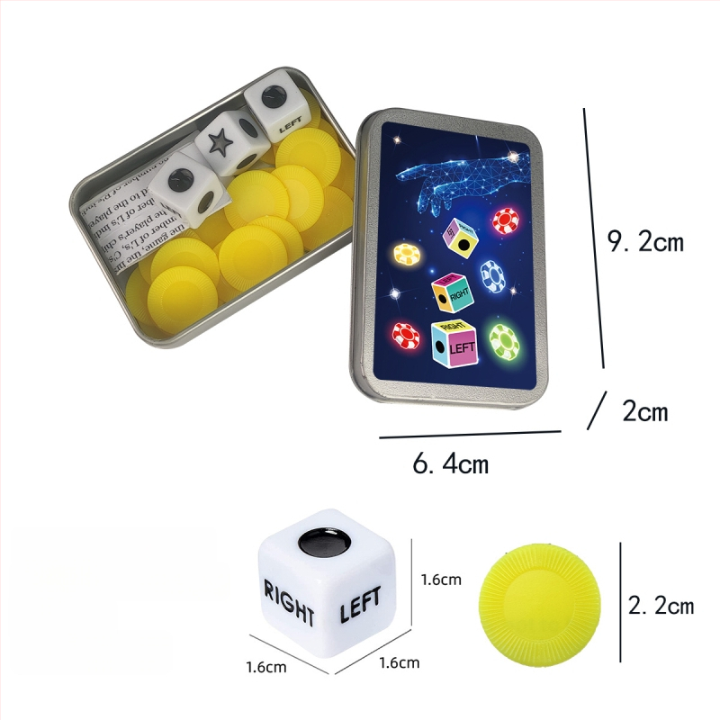 Left Center Right LRC Dice Set – acrilic, colțuri rotunjite, cutie personalizabilă, pentru jocuri de cărți și jocuri de societate