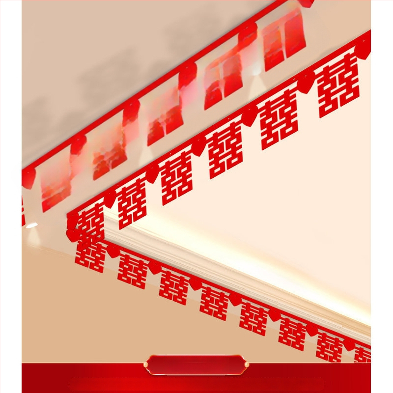 Vestuvinis kambario dekoracijų rinkinys su Xi simbolio girlianda ir lubų užuolaidomis (nepluoštas audinys, juosta)