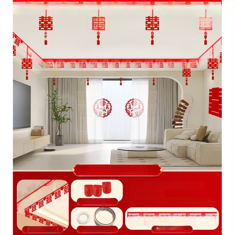 Vestuvinis kambario dekoracijų rinkinys su Xi simbolio girlianda ir lubų užuolaidomis (nepluoštas audinys, juosta)