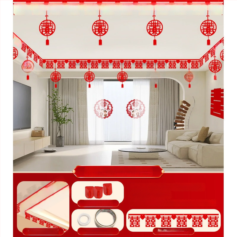 Vestuvinis kambario dekoracijų rinkinys su Xi simbolio girlianda ir lubų užuolaidomis (nepluoštas audinys, juosta)