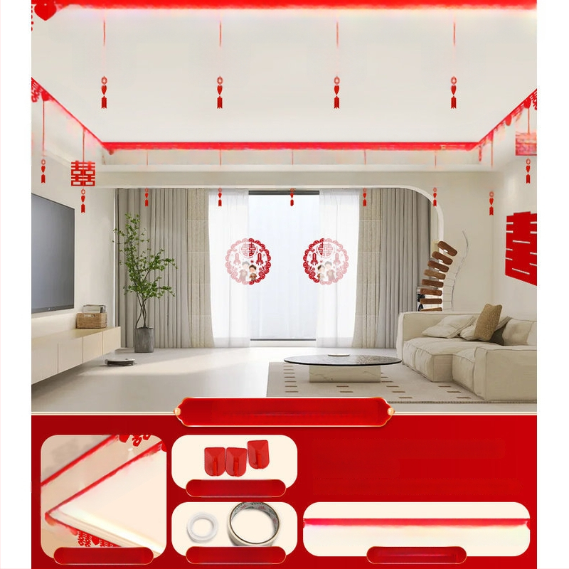 Vestuvinis kambario dekoracijų rinkinys su Xi simbolio girlianda ir lubų užuolaidomis (nepluoštas audinys, juosta)