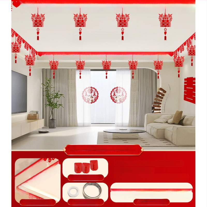 Vestuvinis kambario dekoracijų rinkinys su Xi simbolio girlianda ir lubų užuolaidomis (nepluoštas audinys, juosta)