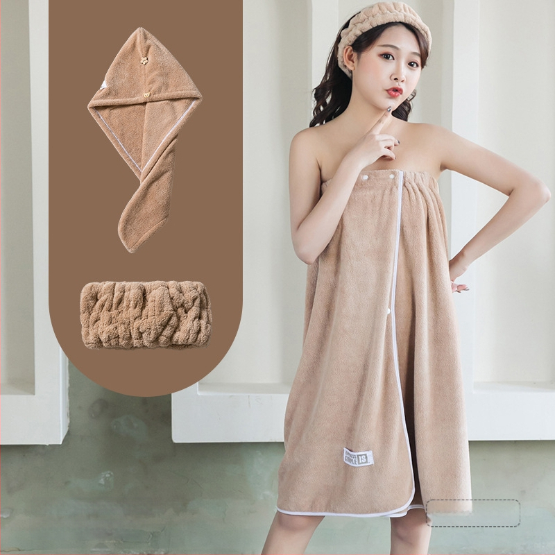 Moteriška dėvima vonios wrap apranga - ne medvilnė, sugeria ir greitai džiūsta, chalato stiliaus maudymosi sijonas, trijų dalių komplektas (Jacquard 150d, 80% poliesterio / 20% nailono)