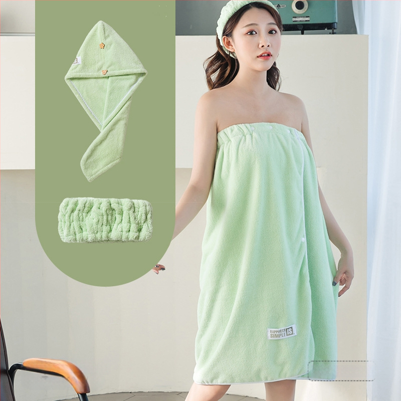 Moteriška dėvima vonios wrap apranga - ne medvilnė, sugeria ir greitai džiūsta, chalato stiliaus maudymosi sijonas, trijų dalių komplektas (Jacquard 150d, 80% poliesterio / 20% nailono)