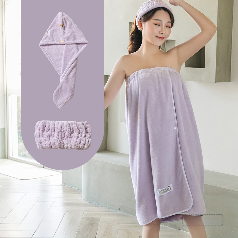 Moteriška dėvima vonios wrap apranga - ne medvilnė, sugeria ir greitai džiūsta, chalato stiliaus maudymosi sijonas, trijų dalių komplektas (Jacquard 150d, 80% poliesterio / 20% nailono)