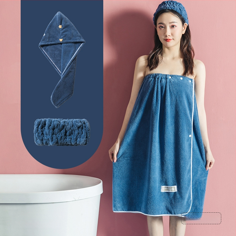 Moteriška dėvima vonios wrap apranga - ne medvilnė, sugeria ir greitai džiūsta, chalato stiliaus maudymosi sijonas, trijų dalių komplektas (Jacquard 150d, 80% poliesterio / 20% nailono)