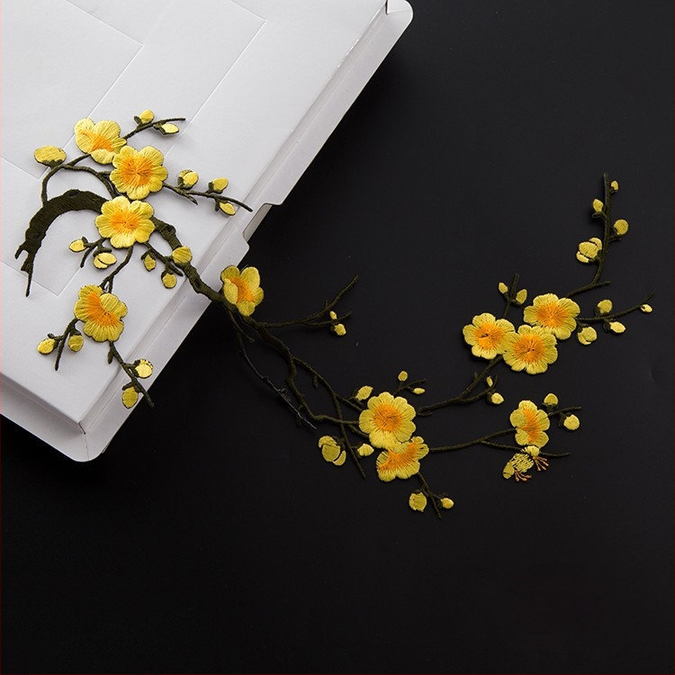 Κεντημένο ύφασμα με σχέδιο ανθού δαμασκηνιάς για οικιακή διακόσμηση και επισκευές – Υλικό: Rayon