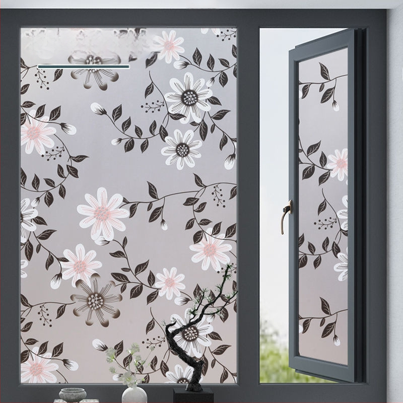 PVC lango filmas privatumo užtikrinimui su augalų motyvu, matinė apdaila, tinkama voniai ir stiklinėms durims – paprastas ir modernus stilius