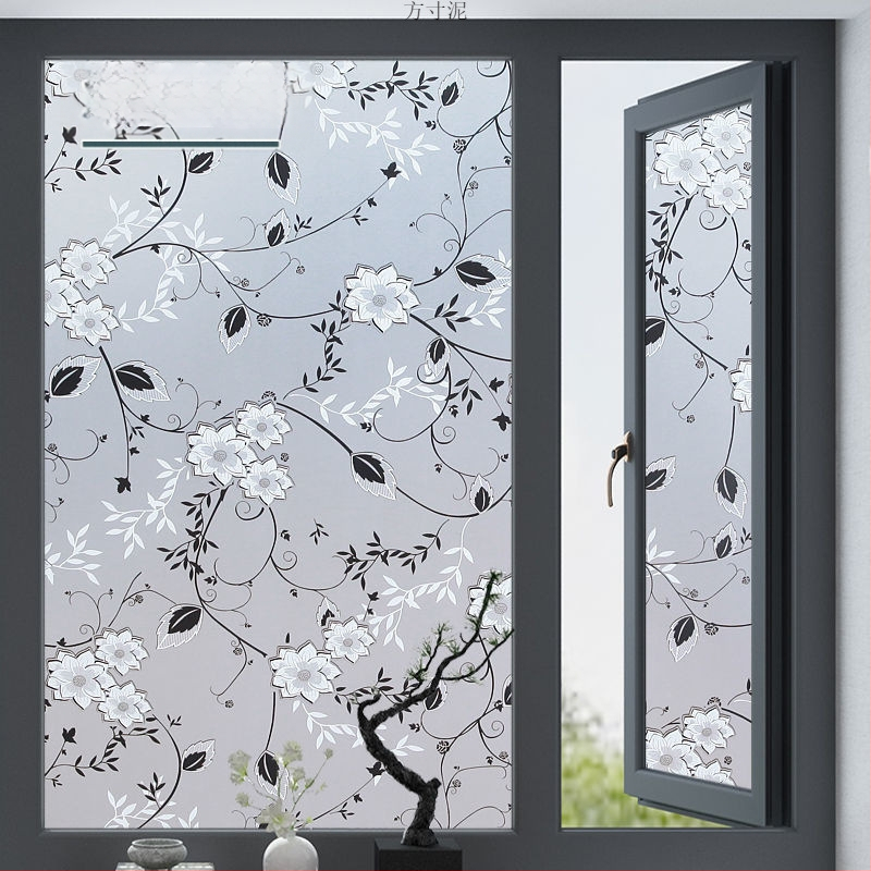 PVC lango filmas privatumo užtikrinimui su augalų motyvu, matinė apdaila, tinkama voniai ir stiklinėms durims – paprastas ir modernus stilius