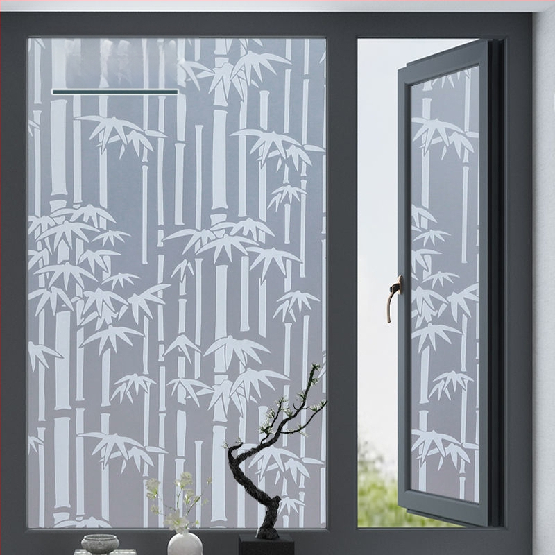 PVC lango filmas privatumo užtikrinimui su augalų motyvu, matinė apdaila, tinkama voniai ir stiklinėms durims – paprastas ir modernus stilius