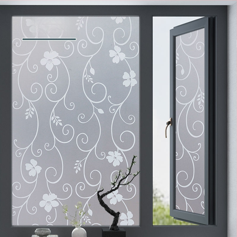 PVC lango filmas privatumo užtikrinimui su augalų motyvu, matinė apdaila, tinkama voniai ir stiklinėms durims – paprastas ir modernus stilius