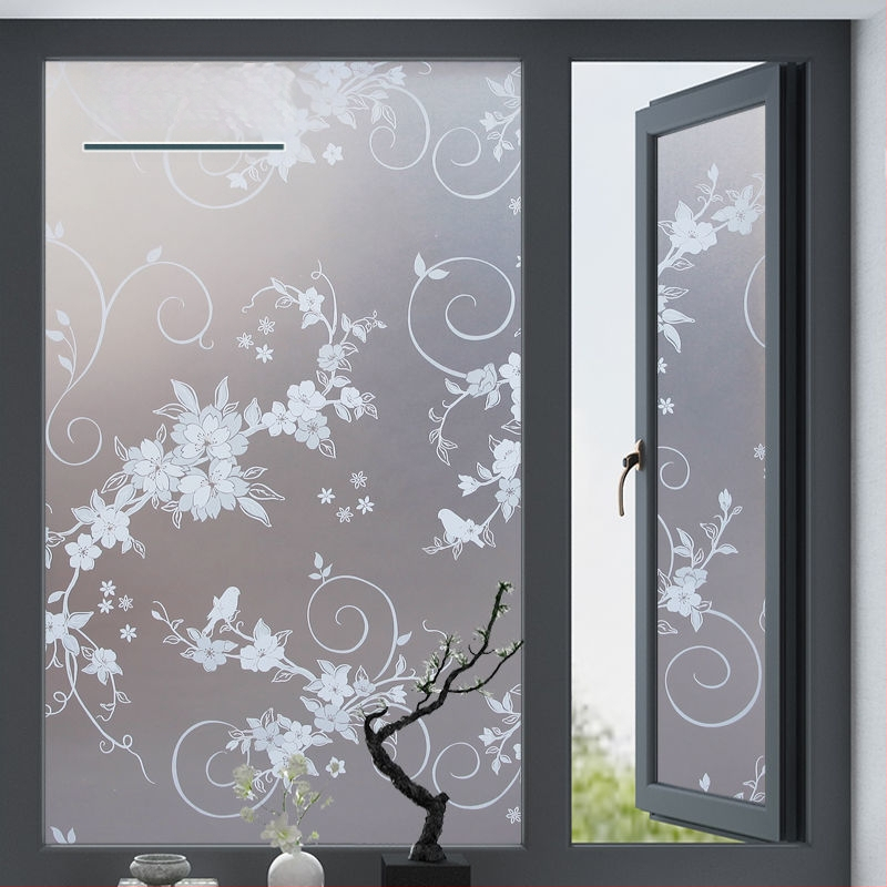 PVC lango filmas privatumo užtikrinimui su augalų motyvu, matinė apdaila, tinkama voniai ir stiklinėms durims – paprastas ir modernus stilius
