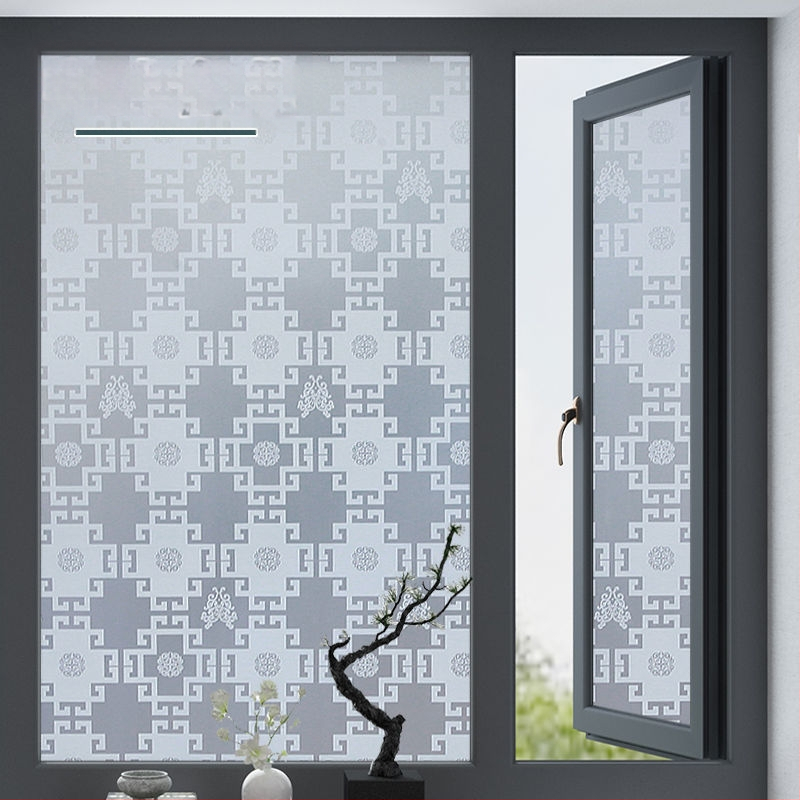 PVC lango filmas privatumo užtikrinimui su augalų motyvu, matinė apdaila, tinkama voniai ir stiklinėms durims – paprastas ir modernus stilius