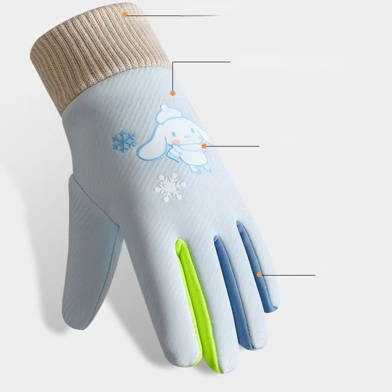 Bērnu siltās cimdi ārējiem sportam un velobraukšanai – poliestera šķiedra, saglabā siltumu, karikatūras raksts, vecums 6–10 gadi, ziema un rudens