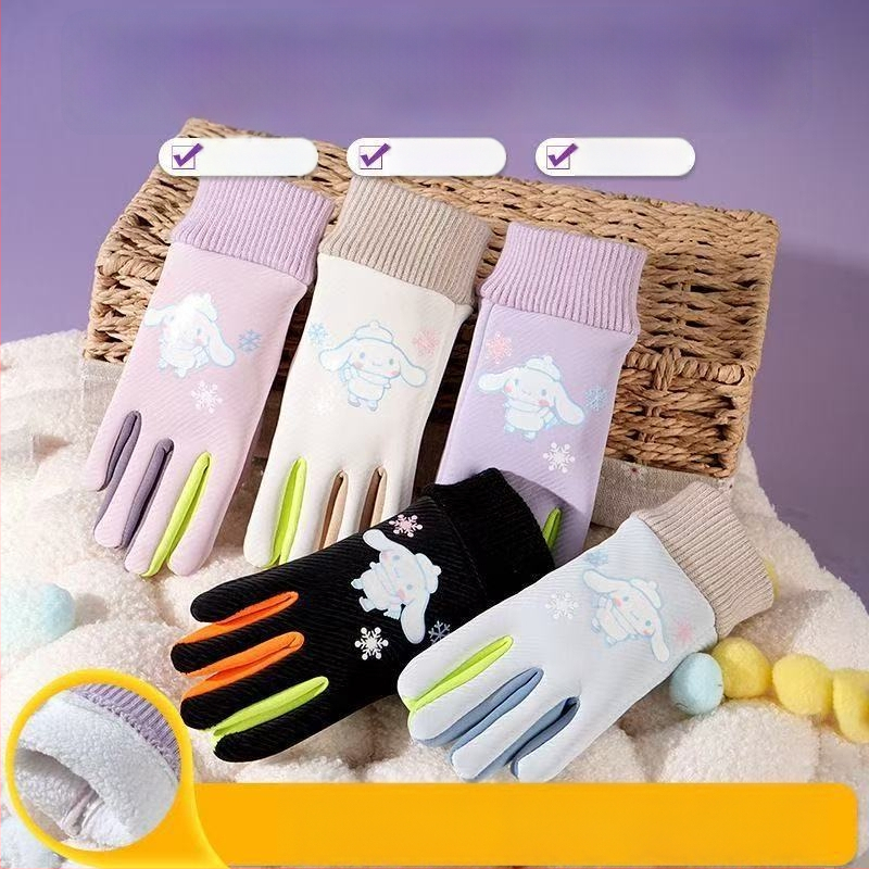 Bērnu siltās cimdi ārējiem sportam un velobraukšanai – poliestera šķiedra, saglabā siltumu, karikatūras raksts, vecums 6–10 gadi, ziema un rudens