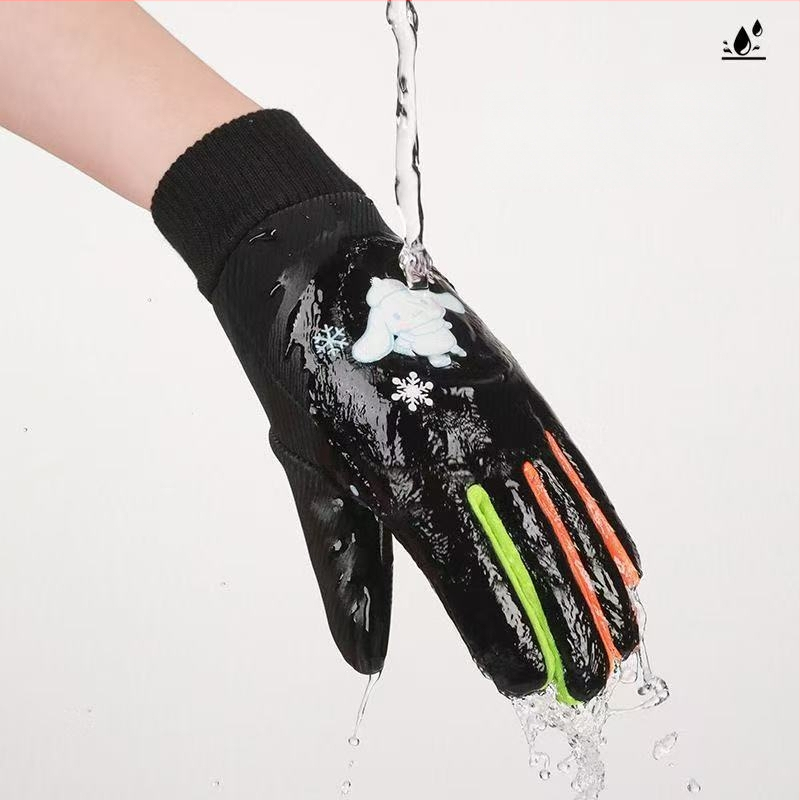 Bērnu siltās cimdi ārējiem sportam un velobraukšanai – poliestera šķiedra, saglabā siltumu, karikatūras raksts, vecums 6–10 gadi, ziema un rudens