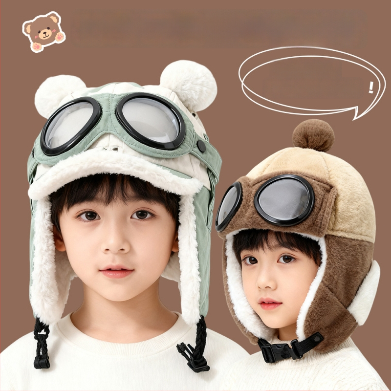 Žieminė Lei Feng kepurė vaikams su lakūnų akiniais, vėjo atspari ir šilta, amžius 4–6 metai