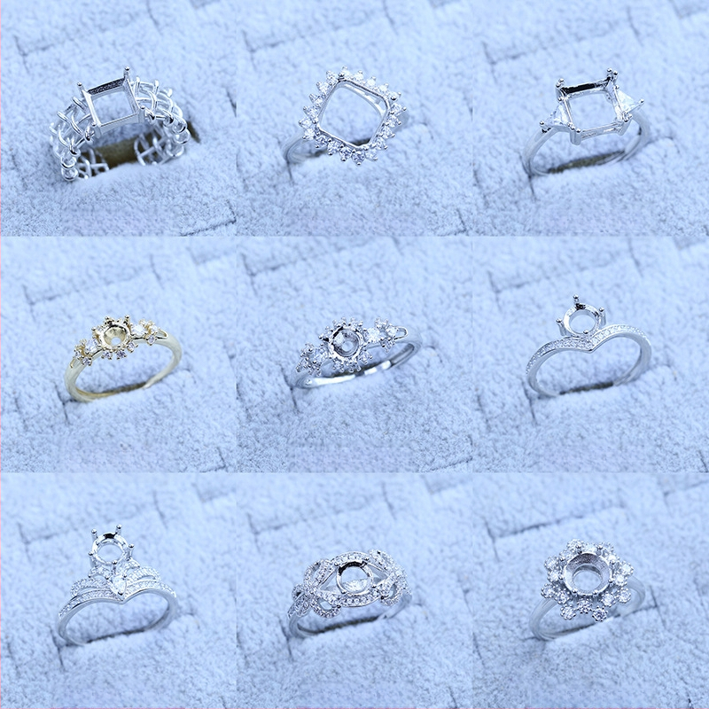 S925 sidabro dengtų žiedų laikiklis su snaigės dizainu, Moissanite ir cirkonio akcentai, varinis geometrinis rodinys, elektro platinimas