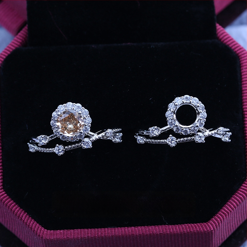 S925 sidabro dengtų žiedų laikiklis su snaigės dizainu, Moissanite ir cirkonio akcentai, varinis geometrinis rodinys, elektro platinimas