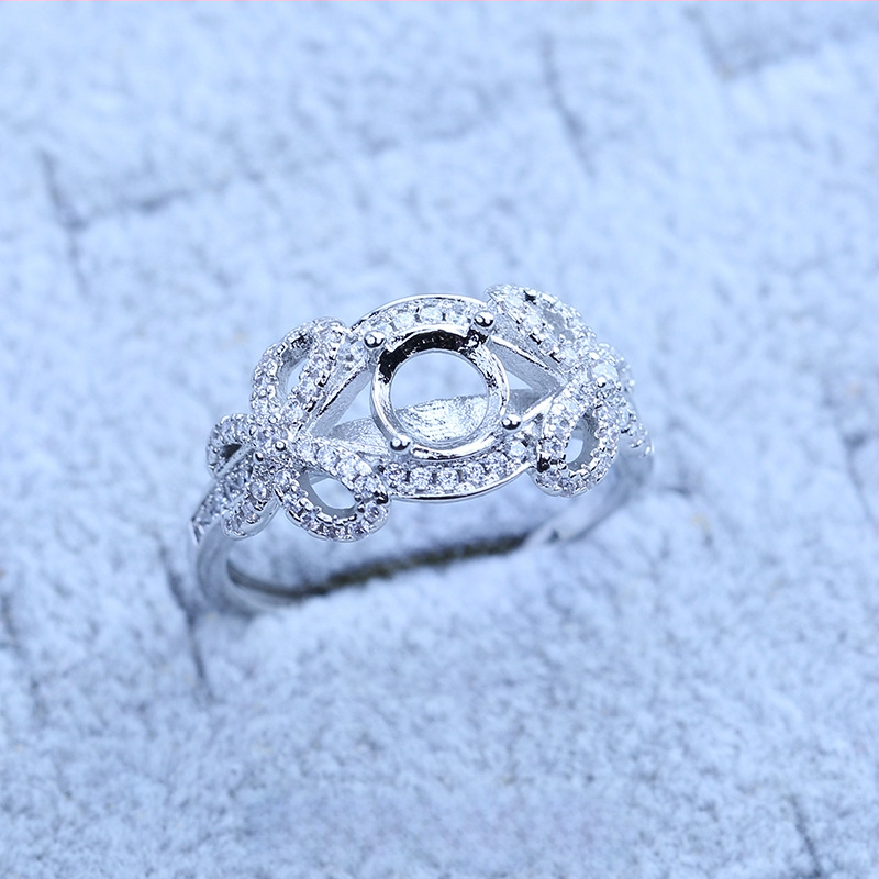 S925 sidabro dengtų žiedų laikiklis su snaigės dizainu, Moissanite ir cirkonio akcentai, varinis geometrinis rodinys, elektro platinimas