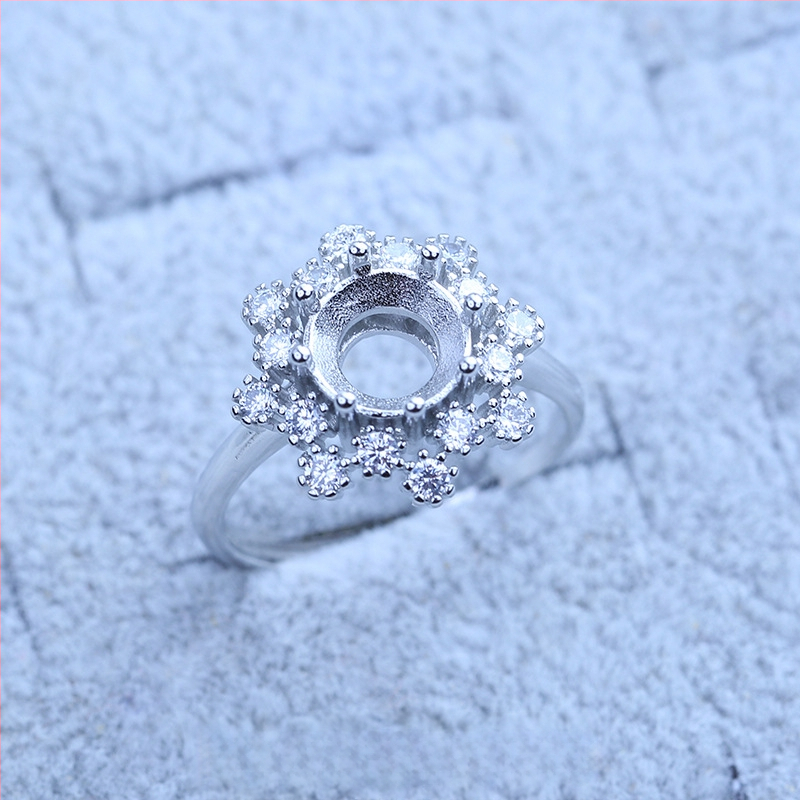 S925 sidabro dengtų žiedų laikiklis su snaigės dizainu, Moissanite ir cirkonio akcentai, varinis geometrinis rodinys, elektro platinimas