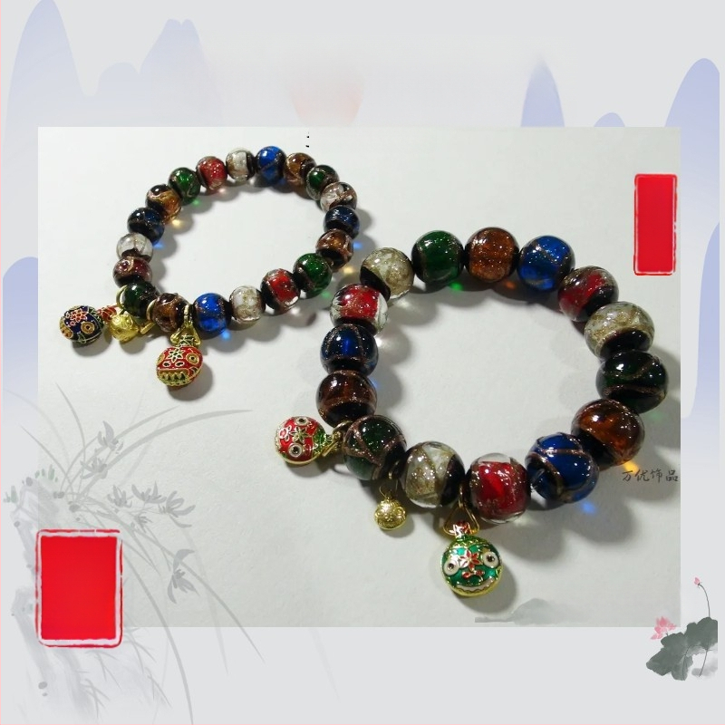 Etno stilā stikla rokassprādžu komplekts, roku darbs, 14 gab., universālais aksesuārs