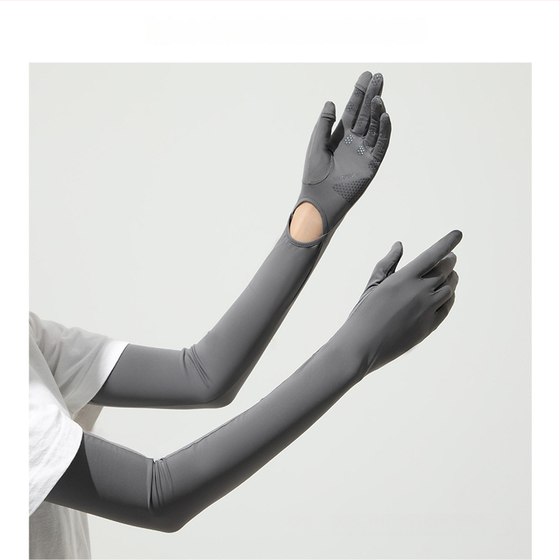 Дълги UV ръкавици от ледено копринено плат — нейлон/ice silk смес с 11–20% спандекс, UV защита, лято 2024
