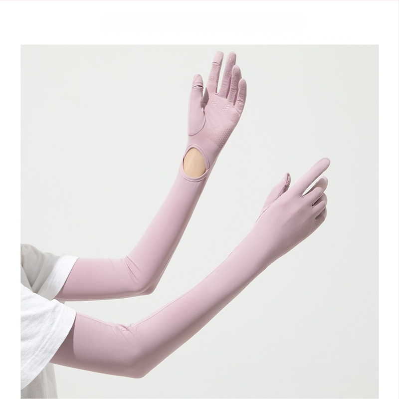 Дълги UV ръкавици от ледено копринено плат — нейлон/ice silk смес с 11–20% спандекс, UV защита, лято 2024