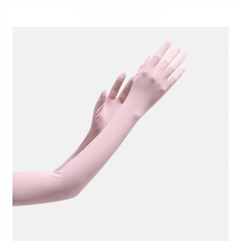 Дълги UV ръкавици от ледено копринено плат — нейлон/ice silk смес с 11–20% спандекс, UV защита, лято 2024