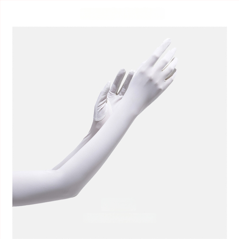 Дълги UV ръкавици от ледено копринено плат — нейлон/ice silk смес с 11–20% спандекс, UV защита, лято 2024