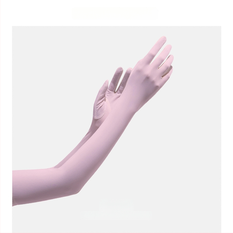 Дълги UV ръкавици от ледено копринено плат — нейлон/ice silk смес с 11–20% спандекс, UV защита, лято 2024