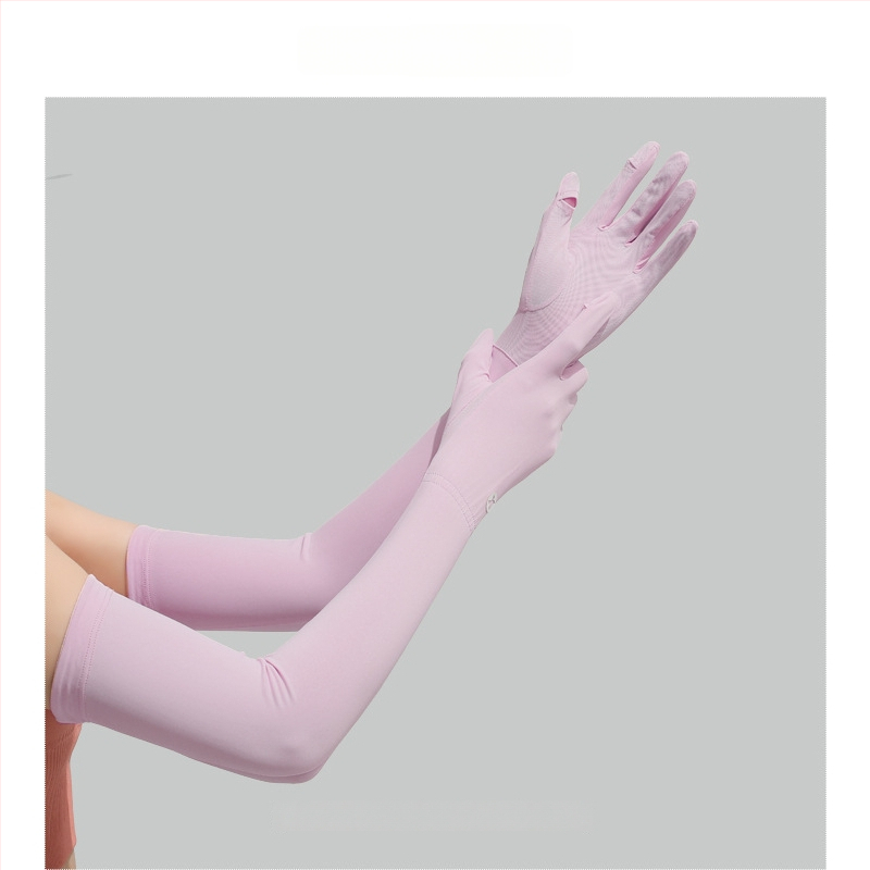 Дълги UV ръкавици от ледено копринено плат — нейлон/ice silk смес с 11–20% спандекс, UV защита, лято 2024