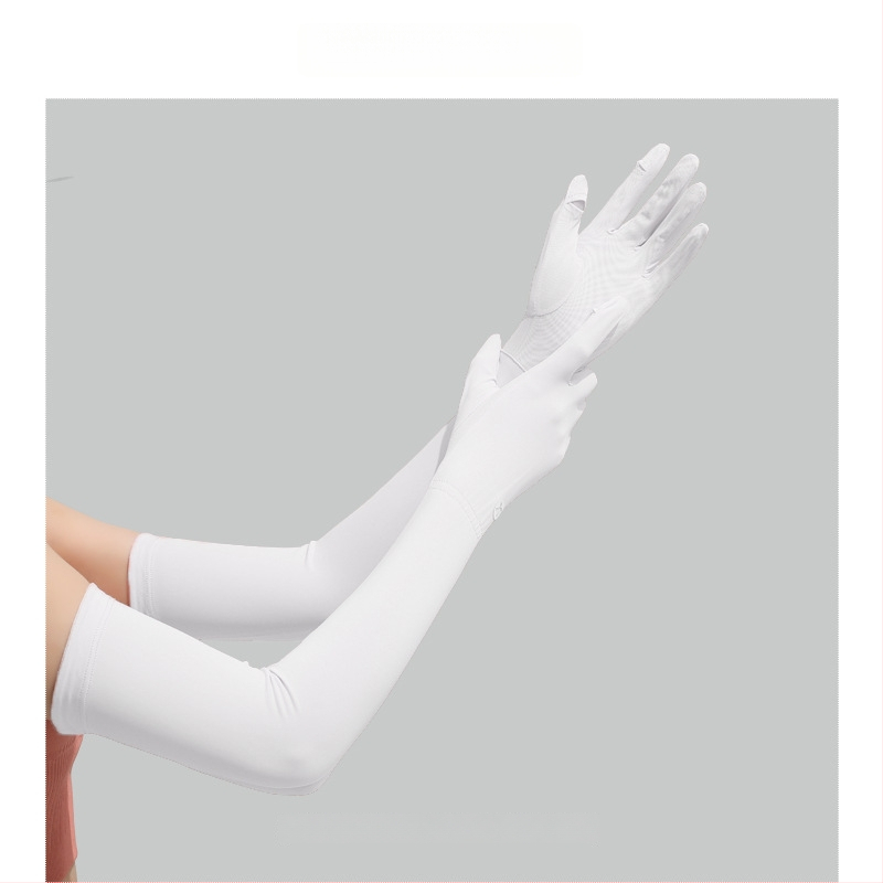 Дълги UV ръкавици от ледено копринено плат — нейлон/ice silk смес с 11–20% спандекс, UV защита, лято 2024