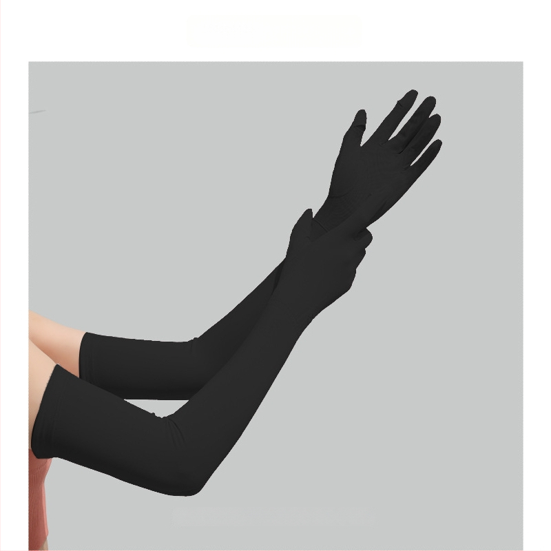 Дълги UV ръкавици от ледено копринено плат — нейлон/ice silk смес с 11–20% спандекс, UV защита, лято 2024