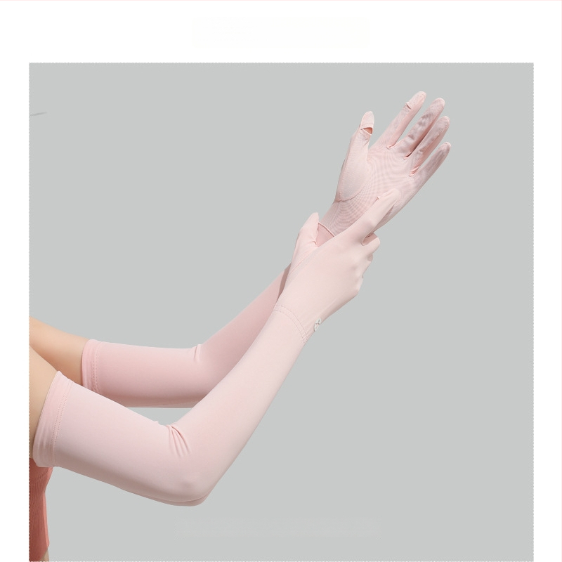 Дълги UV ръкавици от ледено копринено плат — нейлон/ice silk смес с 11–20% спандекс, UV защита, лято 2024