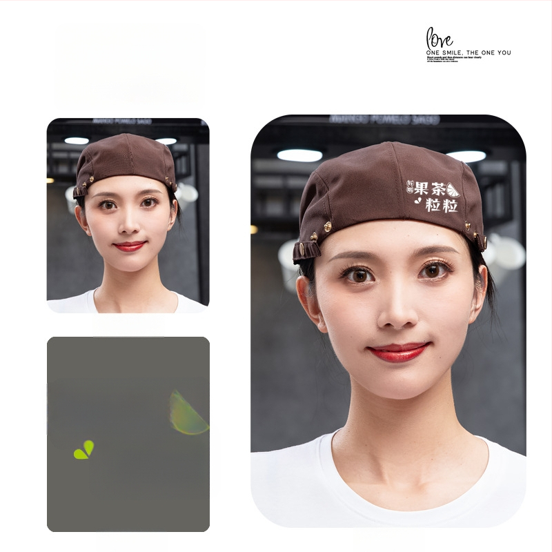 Beret pentru catering, din bumbac, șapcă cu plasă respirabilă, vârf plat, bor scurt, logo imprimat