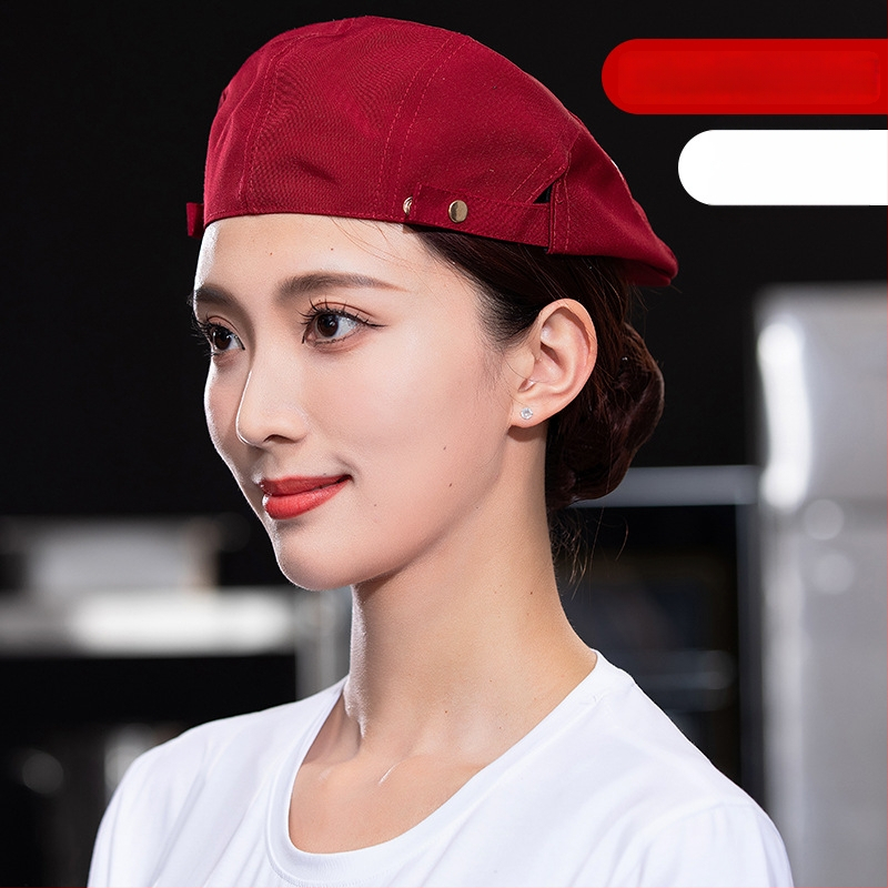 Beret pentru catering, din bumbac, șapcă cu plasă respirabilă, vârf plat, bor scurt, logo imprimat