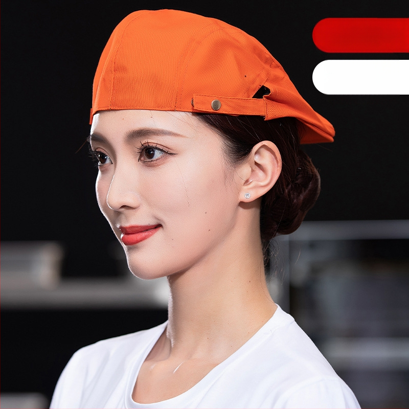 Beret pentru catering, din bumbac, șapcă cu plasă respirabilă, vârf plat, bor scurt, logo imprimat