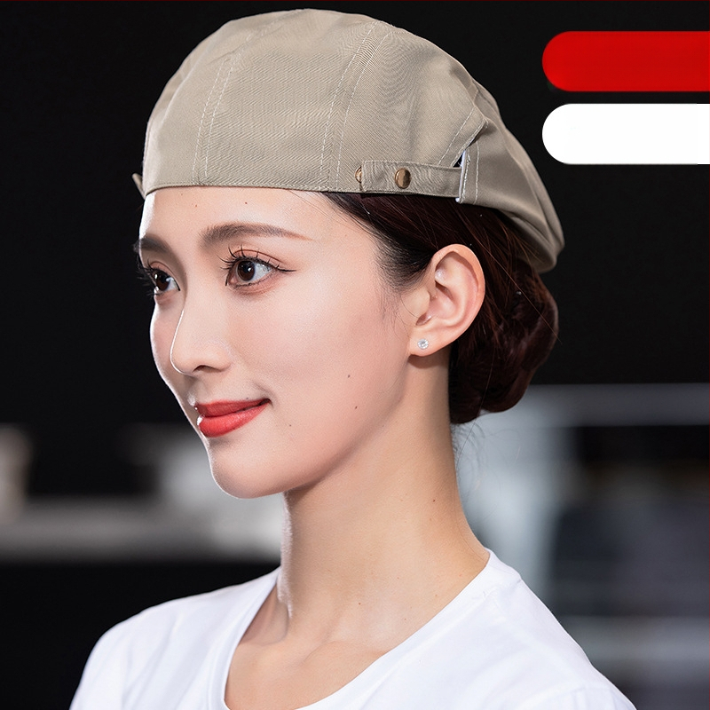 Beret pentru catering, din bumbac, șapcă cu plasă respirabilă, vârf plat, bor scurt, logo imprimat